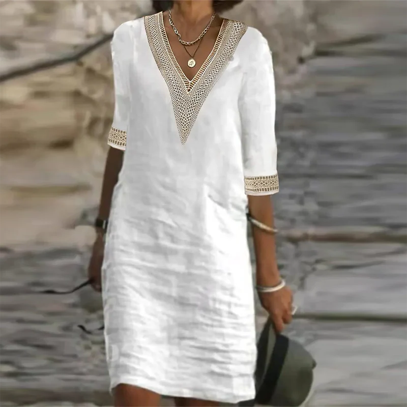 Abito Estivo in Lino Elegante per Donne - Vestito Leggero e Traspirante per Occasioni Informali e Cerimonie-VISOTKI