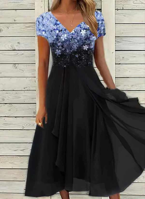 Abito da Festa in Chiffon per Donna Elegante con Maniche Lunghe e Scollo a V - Vestito da Cerimonia-VISOTKI