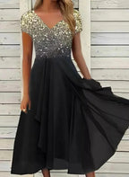 Abito da Festa in Chiffon per Donna Elegante con Maniche Lunghe e Scollo a V - Vestito da Cerimonia-VISOTKI