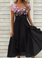 Abito da Festa in Chiffon per Donna Elegante con Maniche Lunghe e Scollo a V - Vestito da Cerimonia-VISOTKI