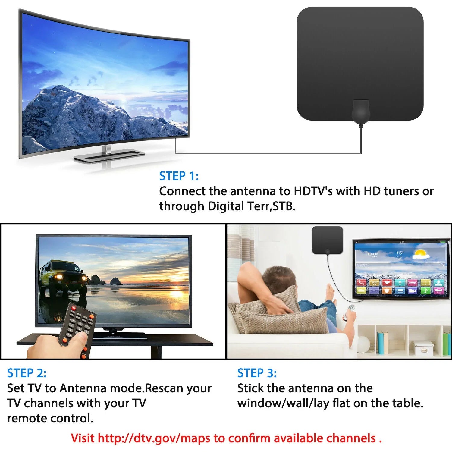 Antenna HDTV Digitale Amplificata Interna 300 Miglia con Amplificatore di Segnale per Ricezione TV di Qualità-VISOTKI