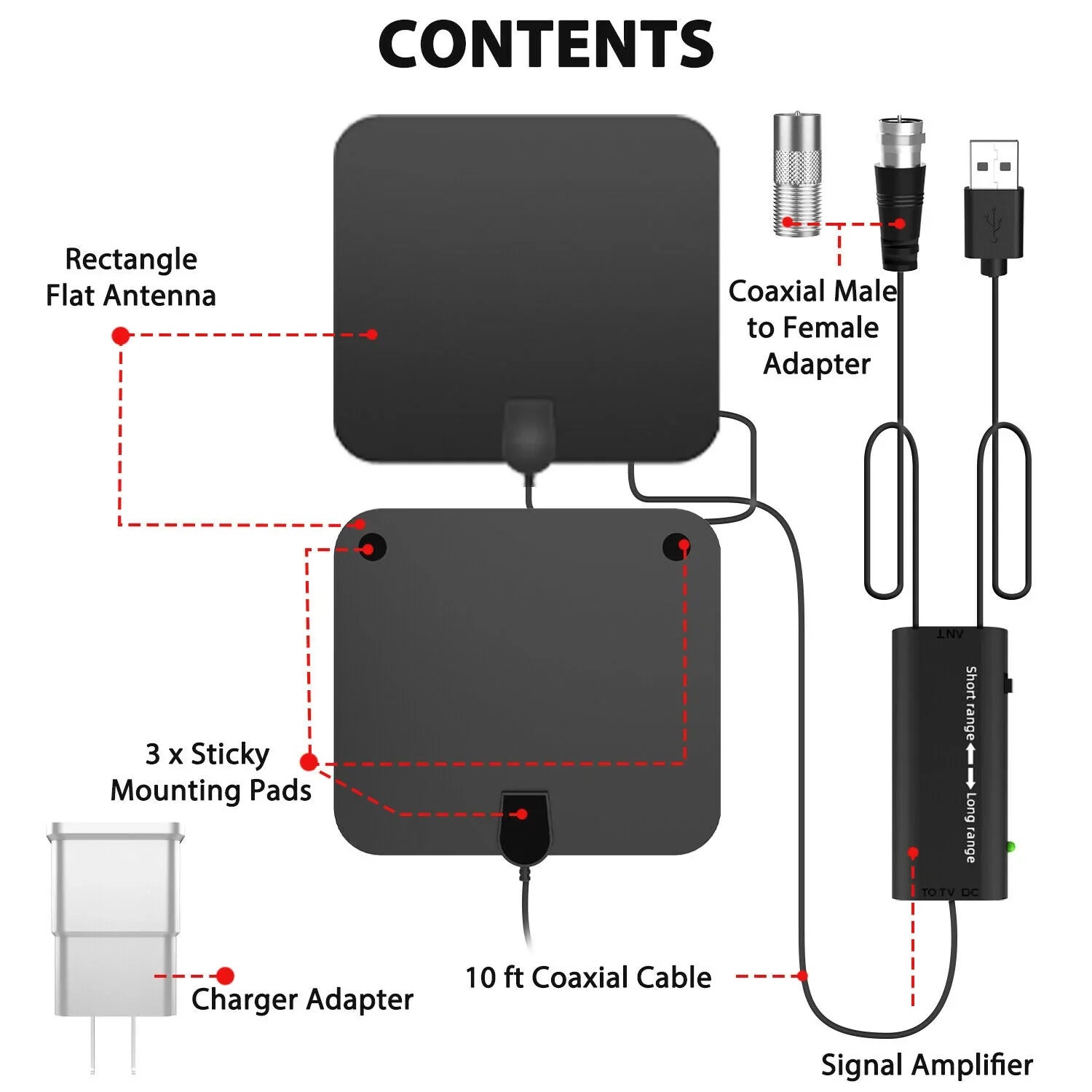 Antenna HDTV Digitale Amplificata Interna 300 Miglia con Amplificatore di Segnale per Ricezione TV di Qualità-VISOTKI