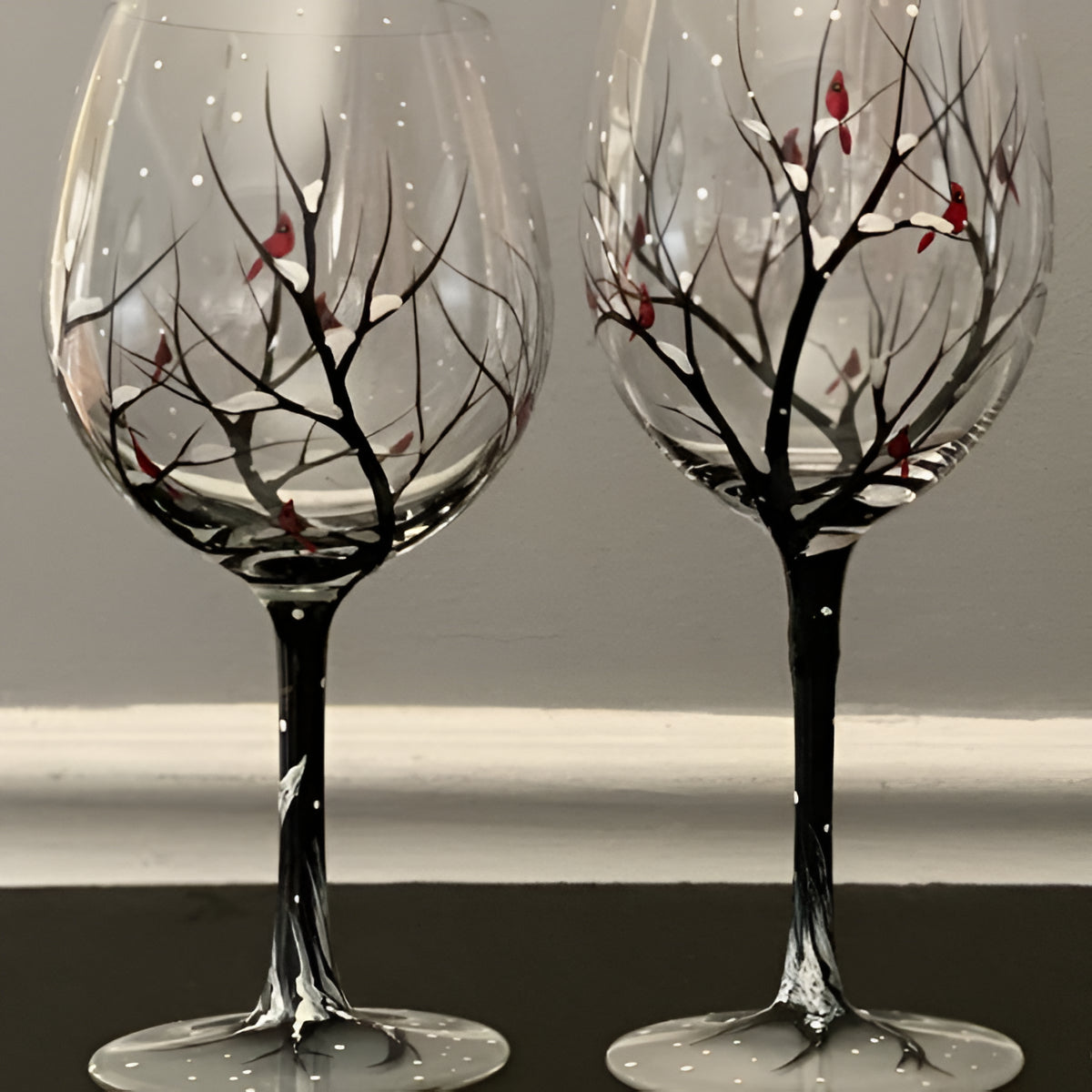 Bicchieri da Vino in Vetro Dipinti a Mano - Design Albero delle Quattro Stagioni - Set per Occasioni Speciali-VISOTKI