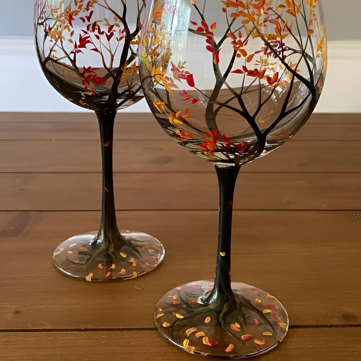 Bicchieri da Vino in Vetro Dipinti a Mano - Design Albero delle Quattro Stagioni - Set per Tavola Elegante-VISOTKI