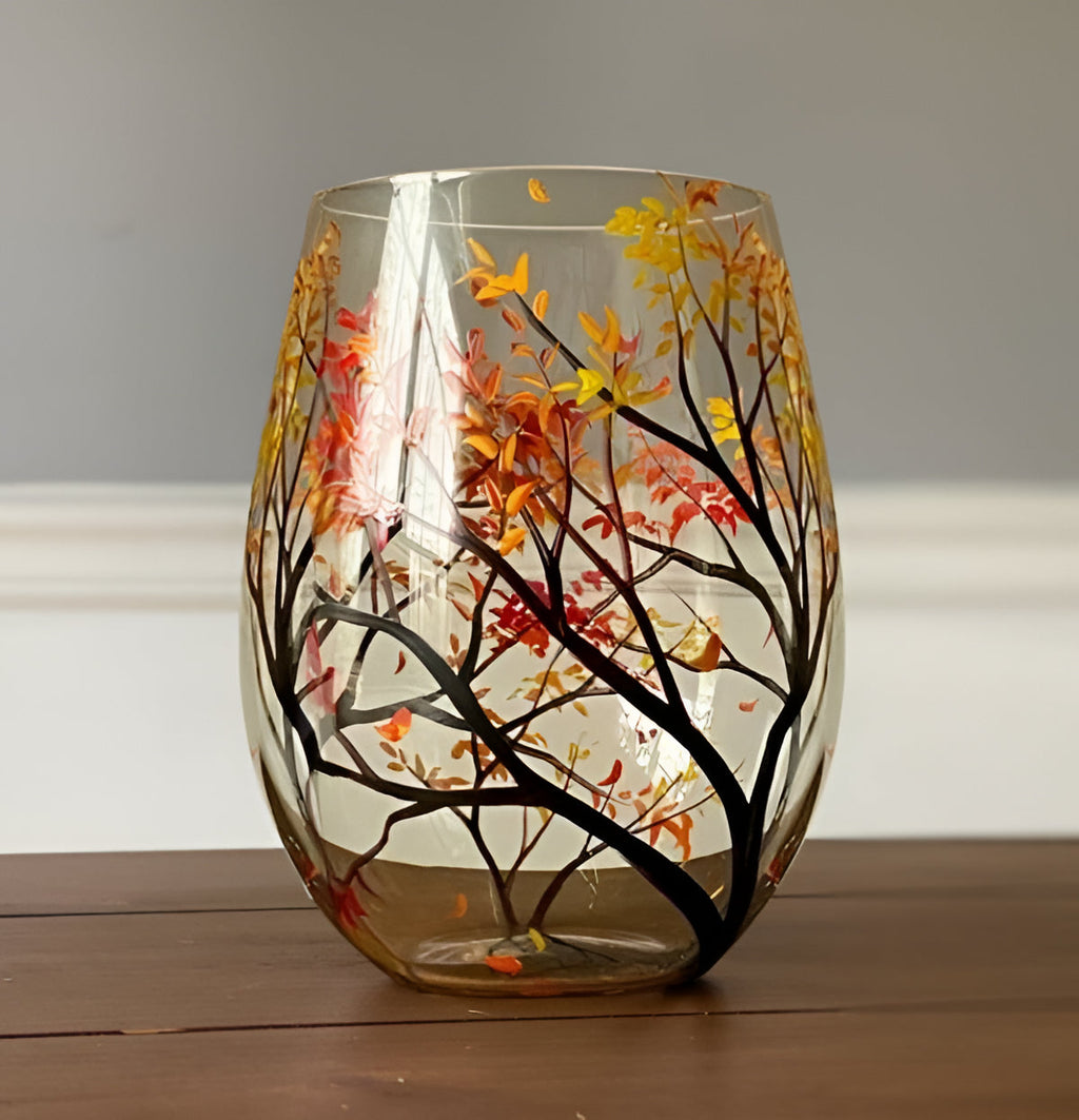 Bicchieri da Vino in Vetro Dipinti a Mano - Design Albero delle Quattro Stagioni - Set per Tavola Elegante-VISOTKI