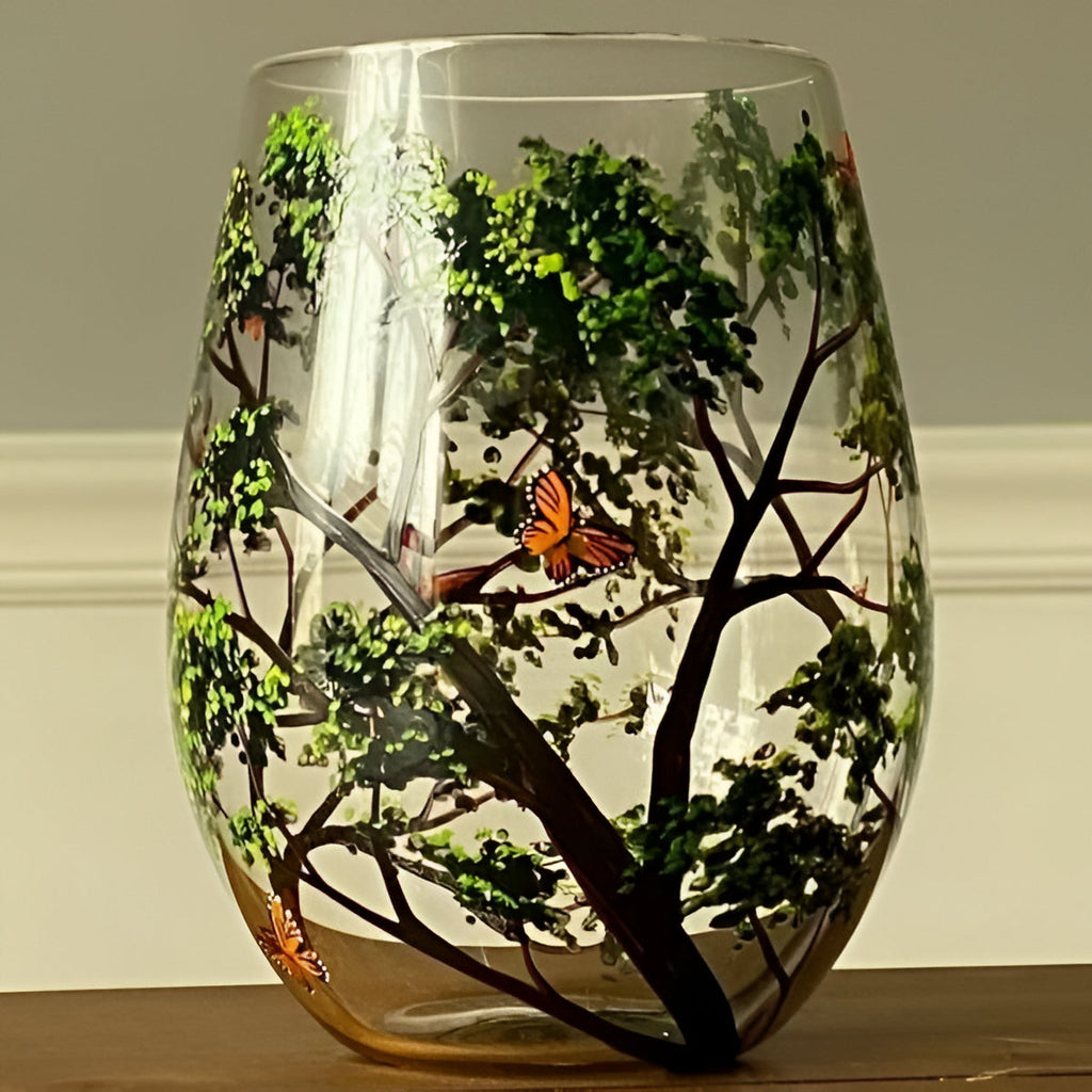 Bicchieri da Vino in Vetro Dipinti a Mano - Design Albero delle Quattro Stagioni - Set per Tavola Elegante-VISOTKI