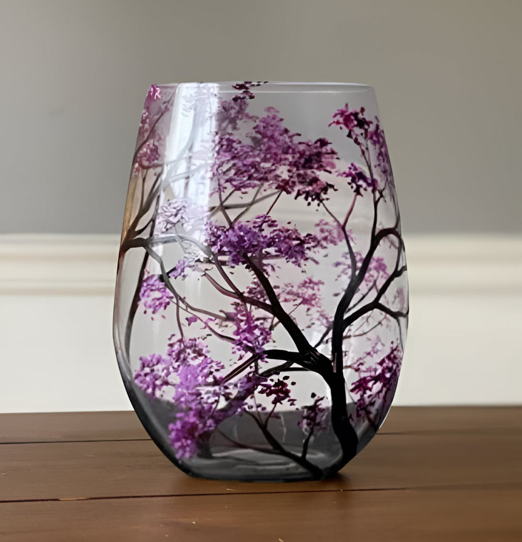 Bicchieri da Vino in Vetro Dipinti a Mano - Design Albero delle Quattro Stagioni - Set per Tavola Elegante-VISOTKI