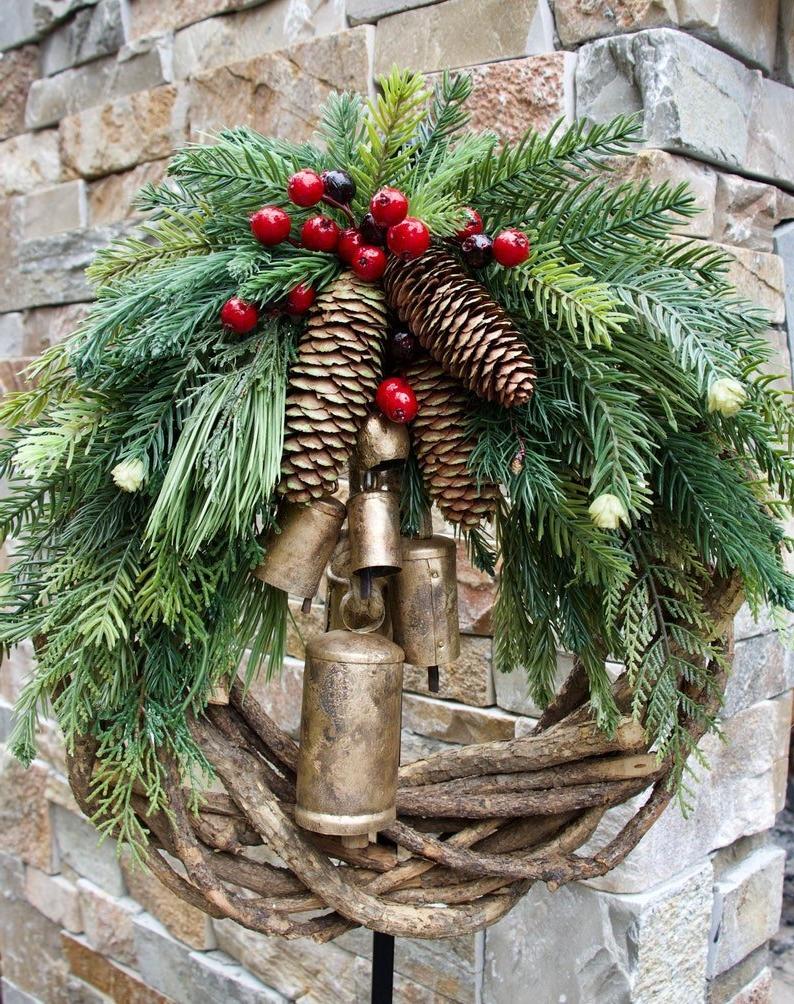 Corona di Natale Rustica in Rami Naturali, Decorazione Boho per Festività-VISOTKI