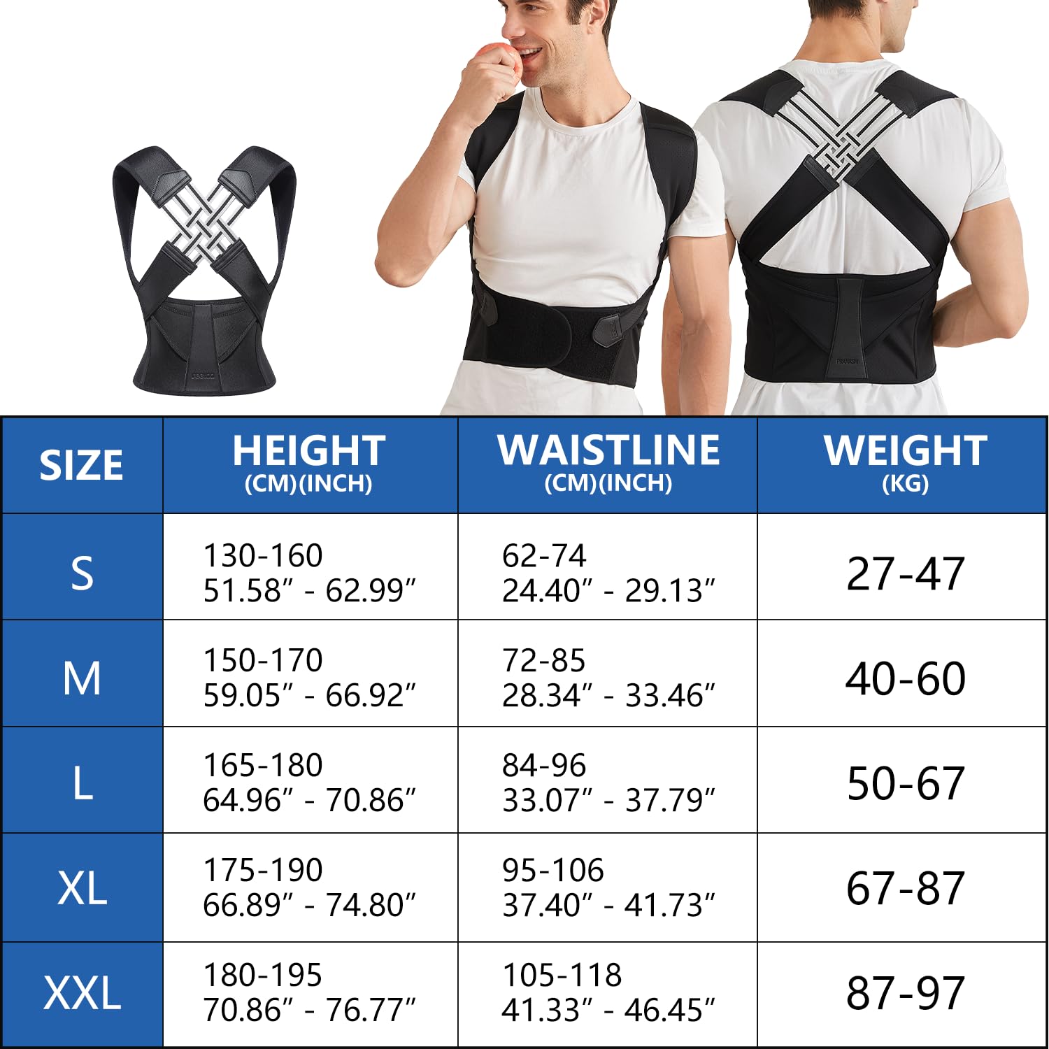 Correttore di Postura Schiena Regolabile in Neoprene per Supporto Ergonomico nella Vita Quotidiana-VISOTKI