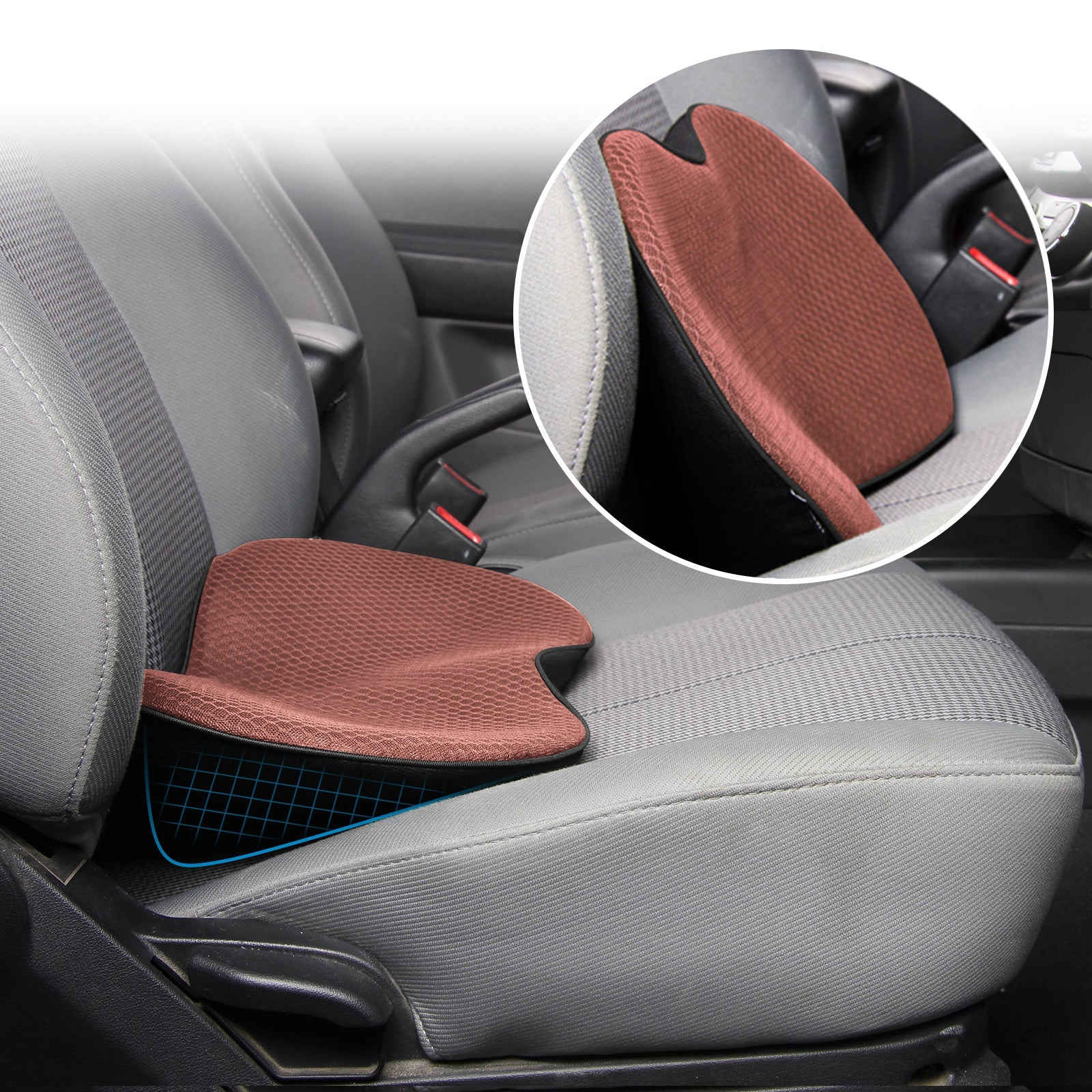 Cuscino Booster Auto Adulto in Schiuma Memory, Design Ergonomico, per Maggiore Comfort in Viaggio-VISOTKI