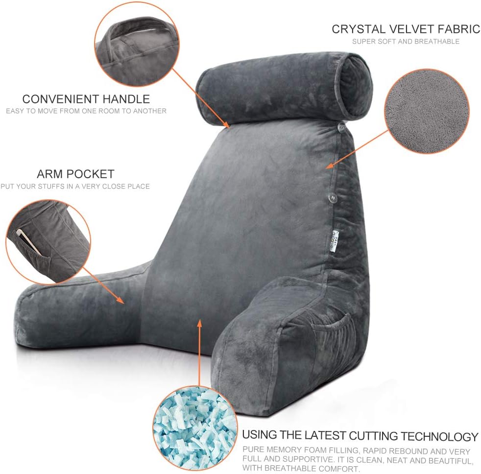 Cuscino da letto per leggere con braccia, in morbido tessuto, design ergonomico, ideale per lettura e relax.-VISOTKI