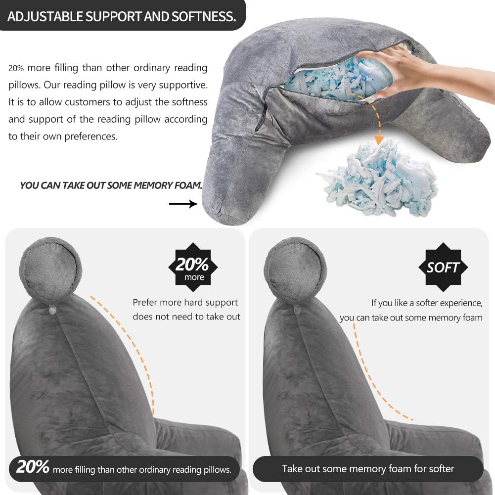 Cuscino da letto per leggere con braccia, in morbido tessuto, design ergonomico, ideale per lettura e relax.-VISOTKI