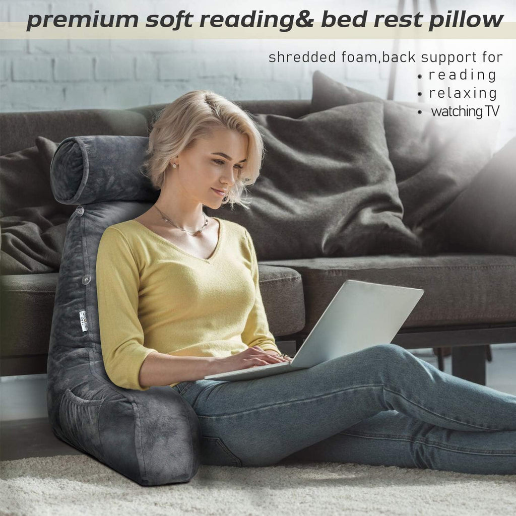 Cuscino da letto per leggere con braccia, in morbido tessuto, design ergonomico, ideale per lettura e relax.-VISOTKI