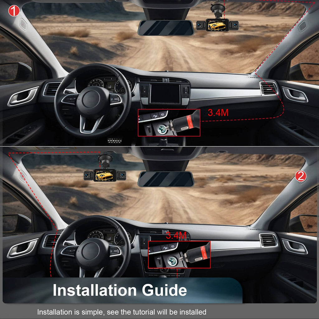 Dash Cam Wireless Anteriore e Posteriore con Visione Notturna e Registrazione HD per Auto-VISOTKI