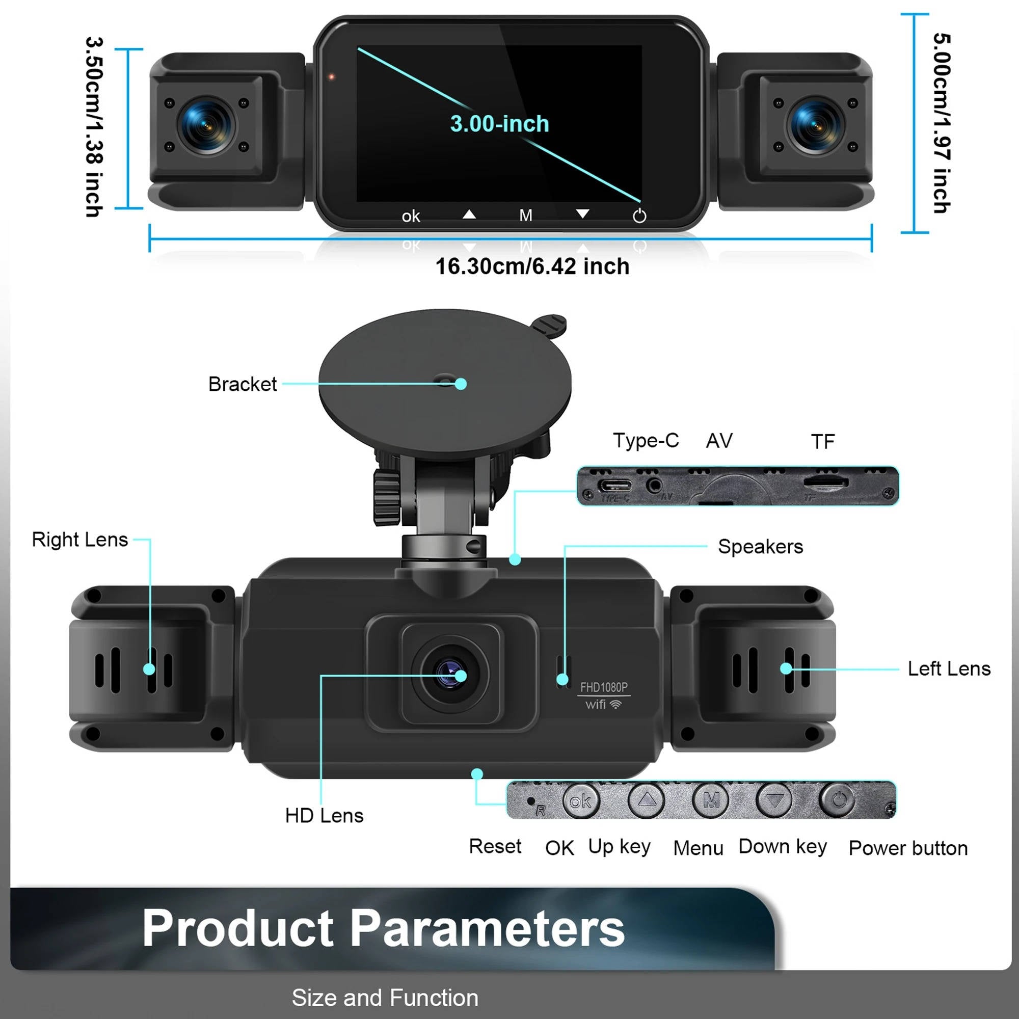 Dash Cam Wireless Anteriore e Posteriore con Visione Notturna e Registrazione HD per Auto-VISOTKI