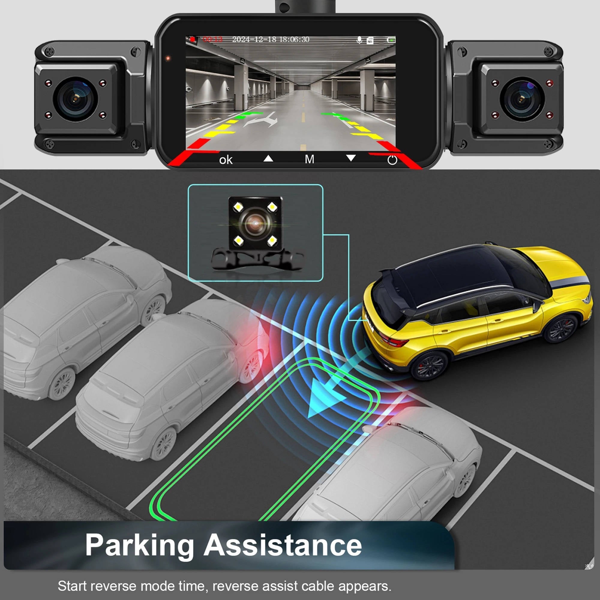 Dash Cam Wireless Anteriore e Posteriore con Visione Notturna e Registrazione HD per Auto-VISOTKI