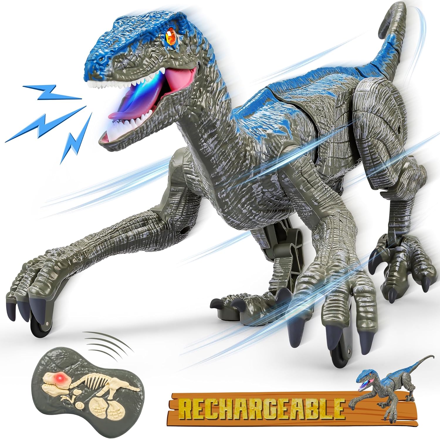 Dinosauro Radiocomandato in Plastica - Giocattolo Interattivo per Bambini - Gioco Educativo e Divertente-VISOTKI