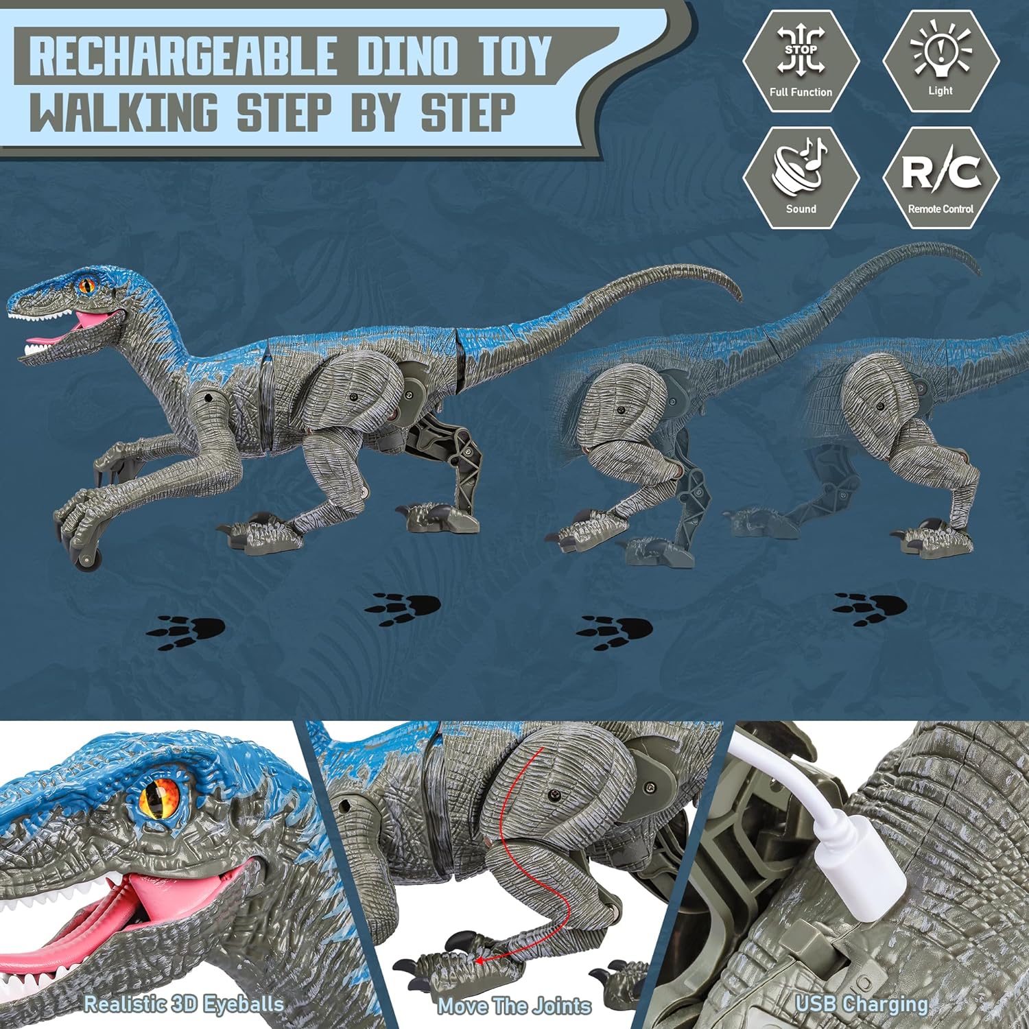 Dinosauro Radiocomandato in Plastica - Giocattolo Interattivo per Bambini - Gioco Educativo e Divertente-VISOTKI