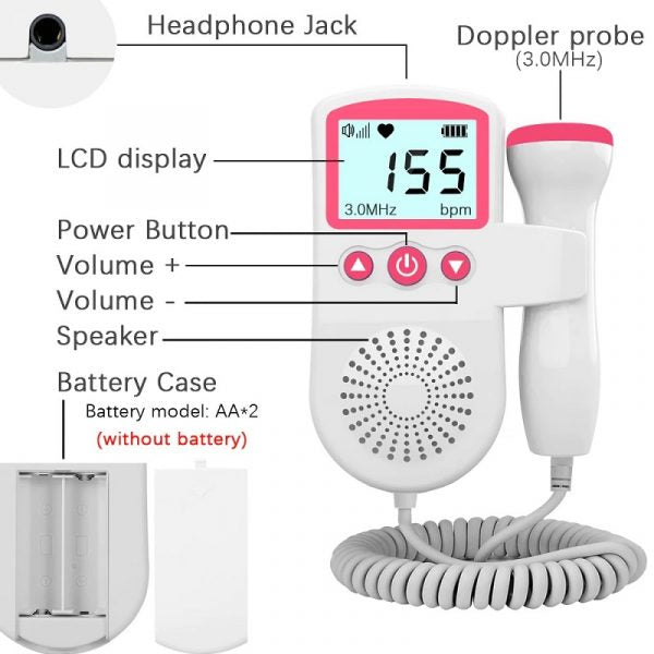 Doppler Fetal per Monitoraggio Battito Cardiaco in Gravidanza - Dispositivo Portatile per Uso Domestico-VISOTKI