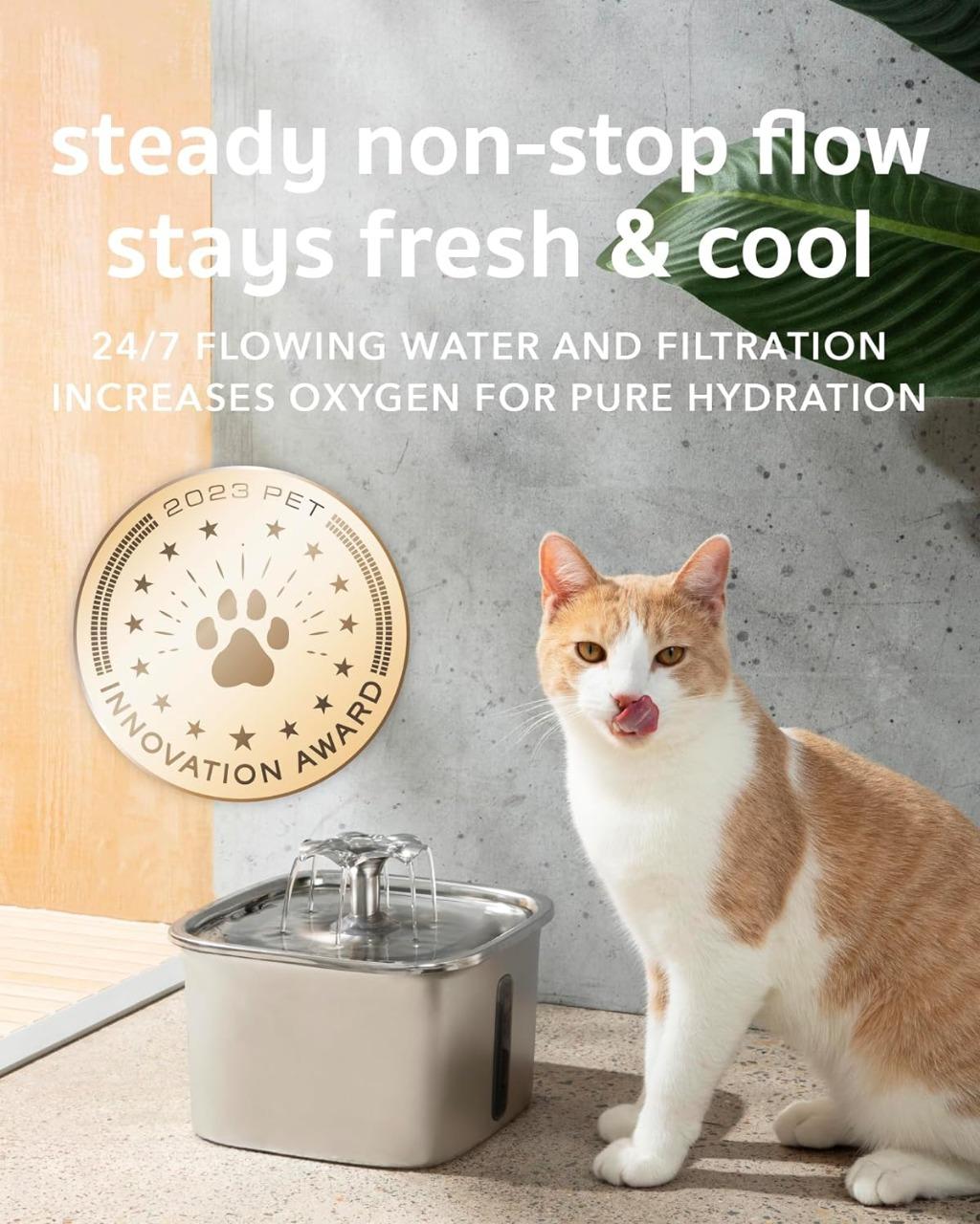 Fontana per Gatti in Acciaio Inossidabile con Design Moderno per Idratazione e Comfort Feline-VISOTKI