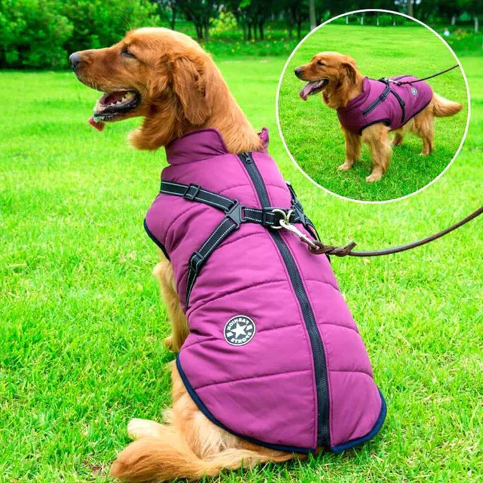 Giacca Invernale Impermeabile per Cani in Sherpa-Fleece con Imbracatura Integrata - Abbigliamento per Animali Domestici-VISOTKI