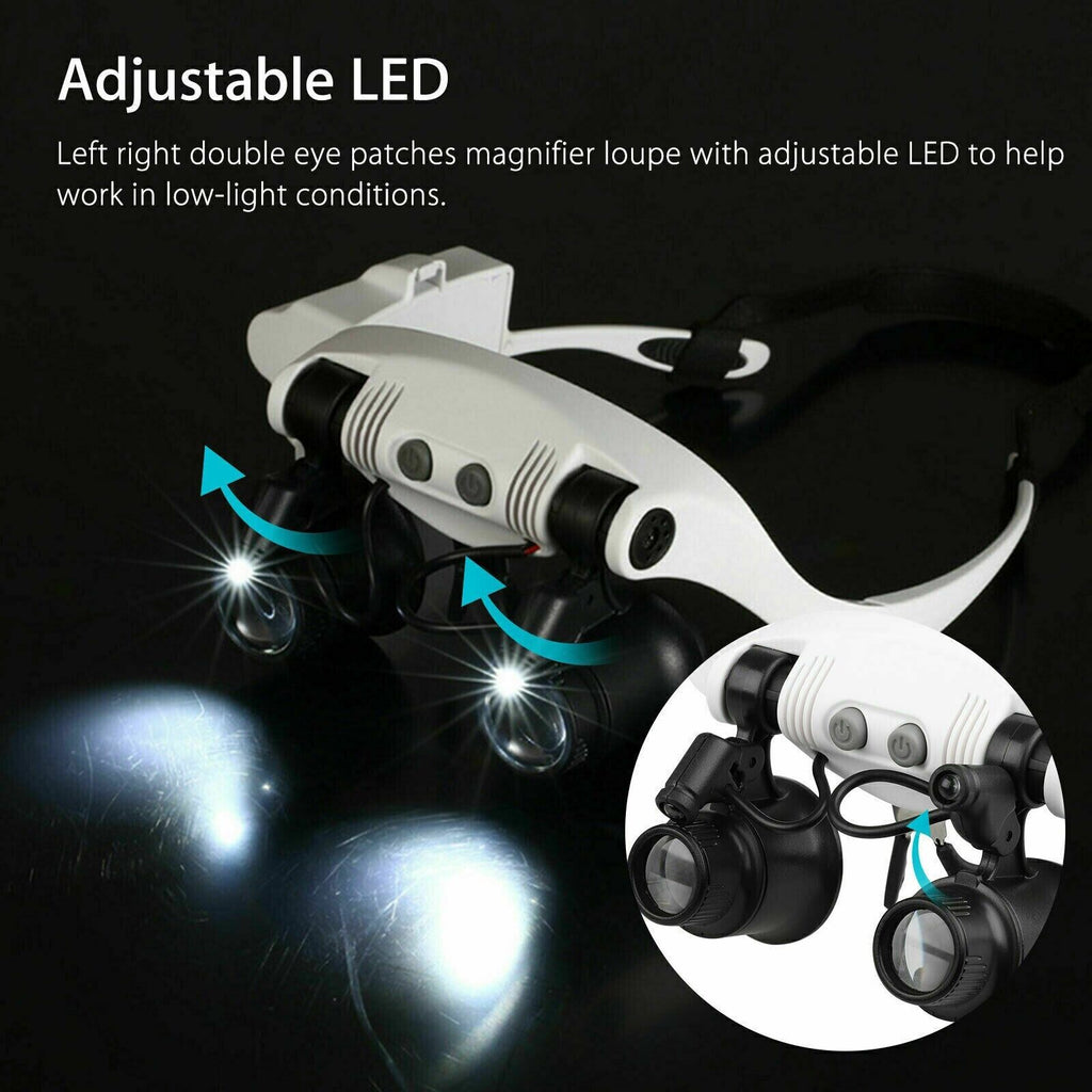Lente d'ingrandimento da testa con LED e fascia regolabile per hobby e lavori di precisione-VISOTKI