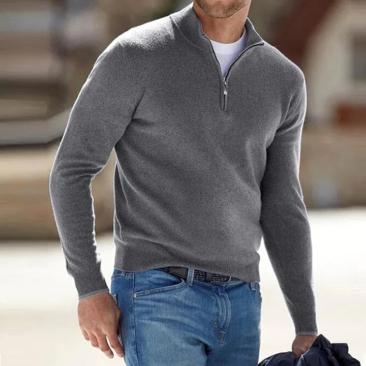 Maglione Cashmere da Uomo con Zip - Maglione Basic Elegante per Casual e Ufficio-VISOTKI