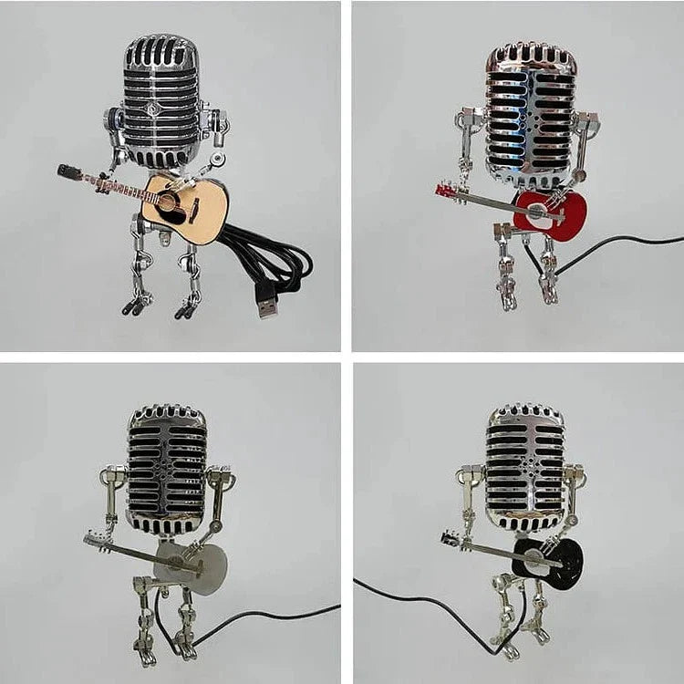 Microfono Vintage in Metallo a Forma di Robot con Lampada a Chitarra - Decorazione per Casa e Ufficio, Stile Retro-VISOTKI