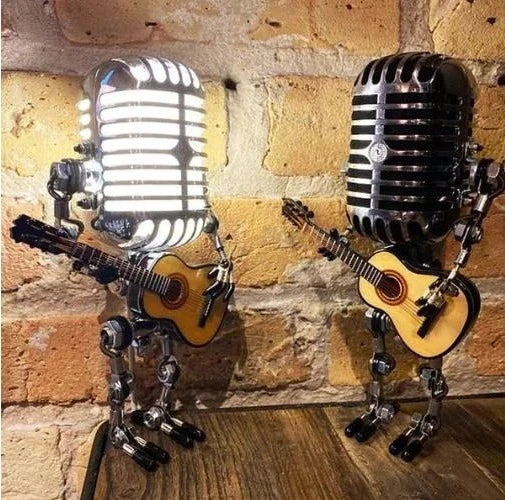 Microfono Vintage in Metallo a Forma di Robot con Lampada a Chitarra - Decorazione per Casa e Ufficio, Stile Retro-VISOTKI