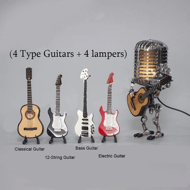 Microfono Vintage in Metallo a Forma di Robot con Lampada a Chitarra - Decorazione per Casa e Ufficio, Stile Retro-VISOTKI