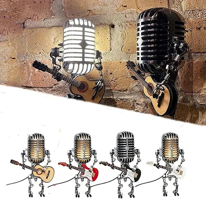 Microfono Vintage in Metallo a Forma di Robot con Lampada a Chitarra - Decorazione per Casa e Ufficio, Stile Retro-VISOTKI