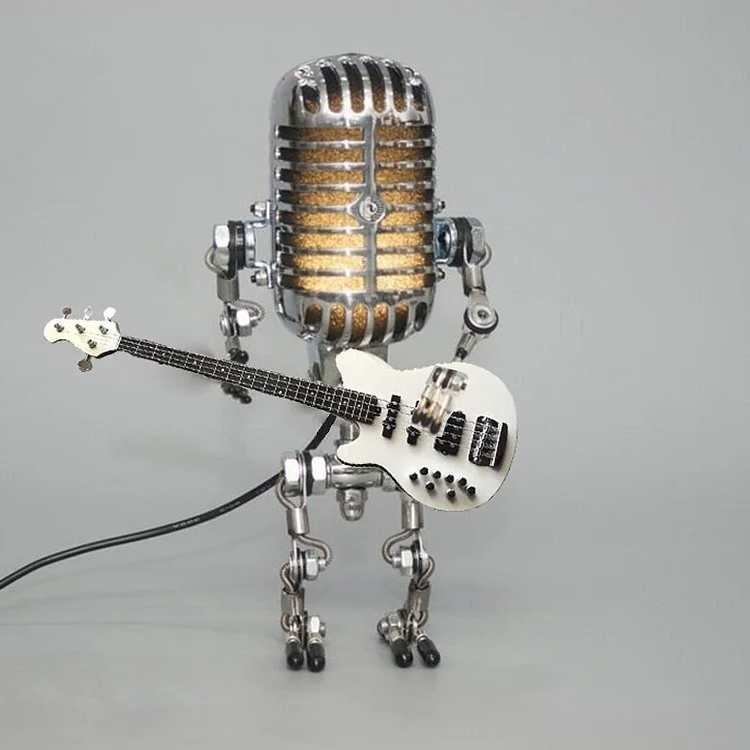 Microfono Vintage in Metallo a Forma di Robot con Lampada a Chitarra - Decorazione per Casa e Ufficio, Stile Retro-VISOTKI