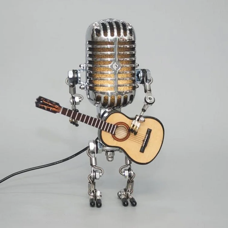Microfono Vintage in Metallo a Forma di Robot con Lampada a Chitarra - Decorazione per Casa e Ufficio, Stile Retro-VISOTKI