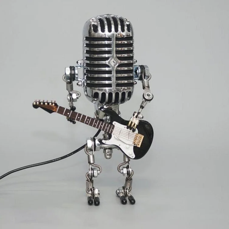 Microfono Vintage in Metallo a Forma di Robot con Lampada a Chitarra - Decorazione per Casa e Ufficio, Stile Retro-VISOTKI