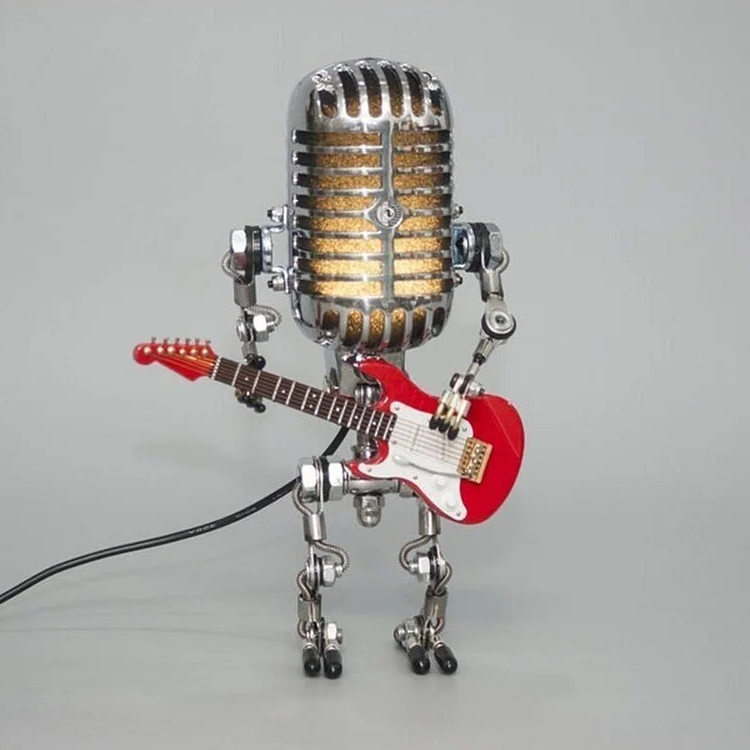 Microfono Vintage in Metallo a Forma di Robot con Lampada a Chitarra - Decorazione per Casa e Ufficio, Stile Retro-VISOTKI
