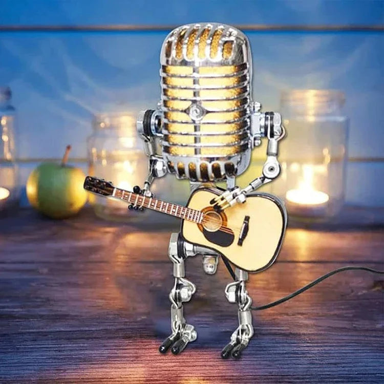 Microfono Vintage in Metallo a Forma di Robot con Lampada a Chitarra - Decorazione per Casa e Ufficio, Stile Retro-VISOTKI