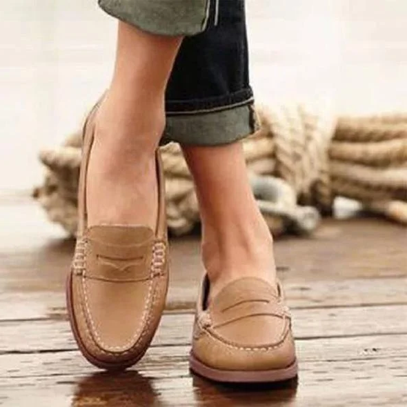 Mocassini Donna Slip On in PU Pelle con Tacco Basso - Calzature Vintage Eleganti per Uso Quotidiano-VISOTKI