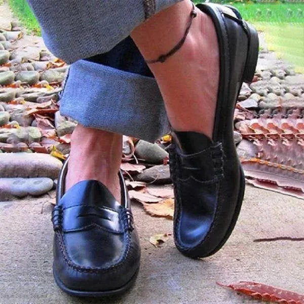 Mocassini Donna in Pelle PU con Tacco Basso Slip On Vintage per Uso Quotidiano e Casual-VISOTKI