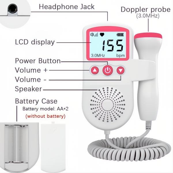 Monitor Doppler per Frequenza Cardiaca Fetale - Rilevatore Sonoro per Gravidanza Domestica, Facile da Usare e Portatile-VISOTKI