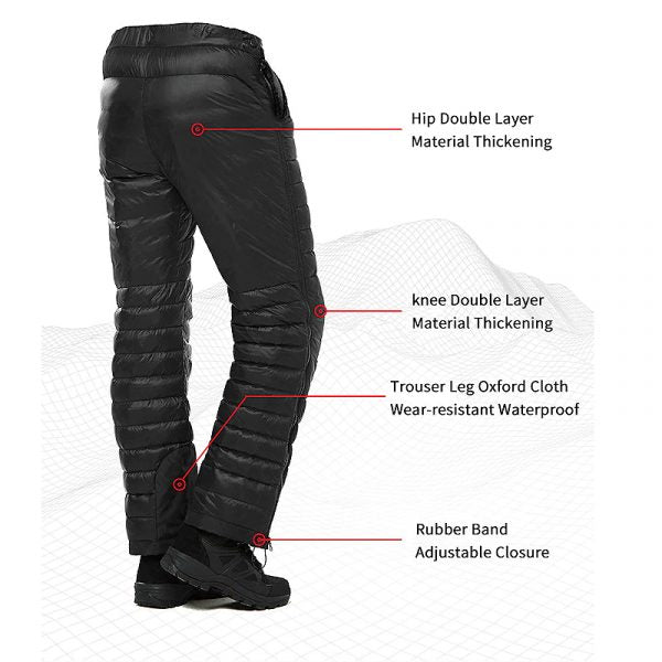 Pantaloni Termici in Piuma d'Oca con Zip per Campeggio, Escursionismo e Sci - Ideali per Attività all'Aperto-VISOTKI