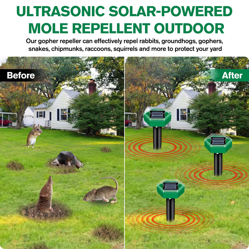 Repellente Ultrasonico per Talpe 4-Pack - Dispositivo Efficace per Giardino - Protezione Contro Talpe e Roditori-VISOTKI