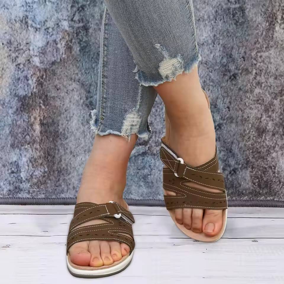 Sandali Ortopedici Donna in Pelle con Suola Antiscivolo per Comfort Quotidiano-VISOTKI