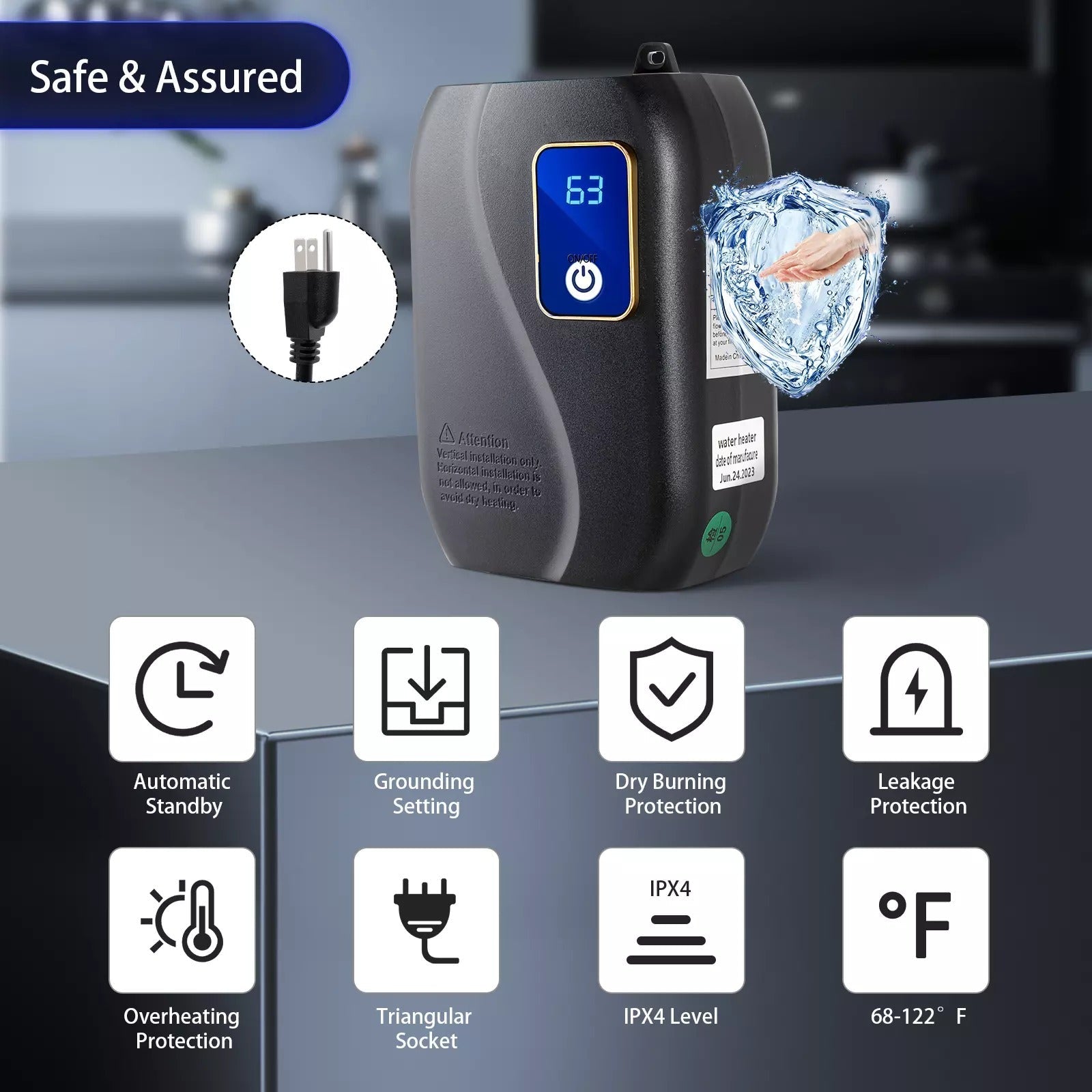 Scaldabagno Istantaneo Senza Serbatoio Elettrico Compatto per Cucina e Bagno, Design Moderno e Funzionale-VISOTKI