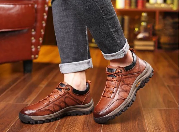 Scarpe Uomo in Pelle Traspiranti Antiscivolo con Supporto Arco per Uso Quotidiano e Attività all'Aperto-VISOTKI