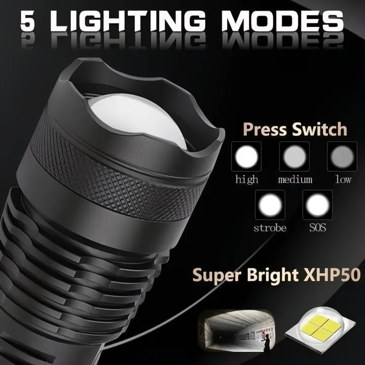 Torcia Elettrica 90000 Lumen Xhp50.2 Alta Potenza per Escursionismo e Attività Outdoor-VISOTKI