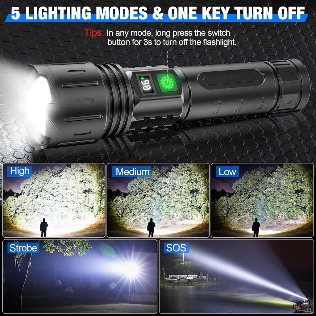 Torcia LED Alta Luminosità in Alluminio Resistente per Escursionismo, Campeggio e Emergenza - Luce Regolabile-VISOTKI