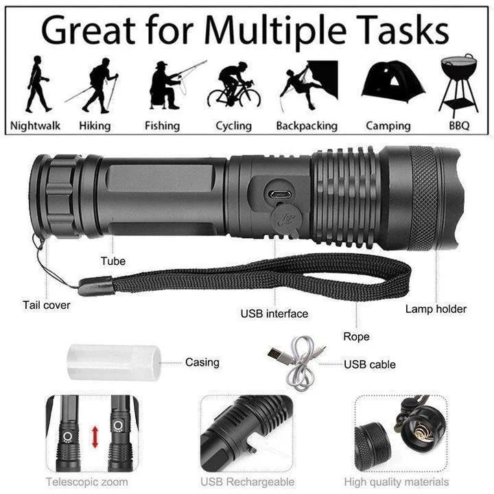 Torcia XHP50.2 90000 Lumen - Alta Potenza, Design Compatto, Ideale per Escursioni e Attività Outdoor-VISOTKI