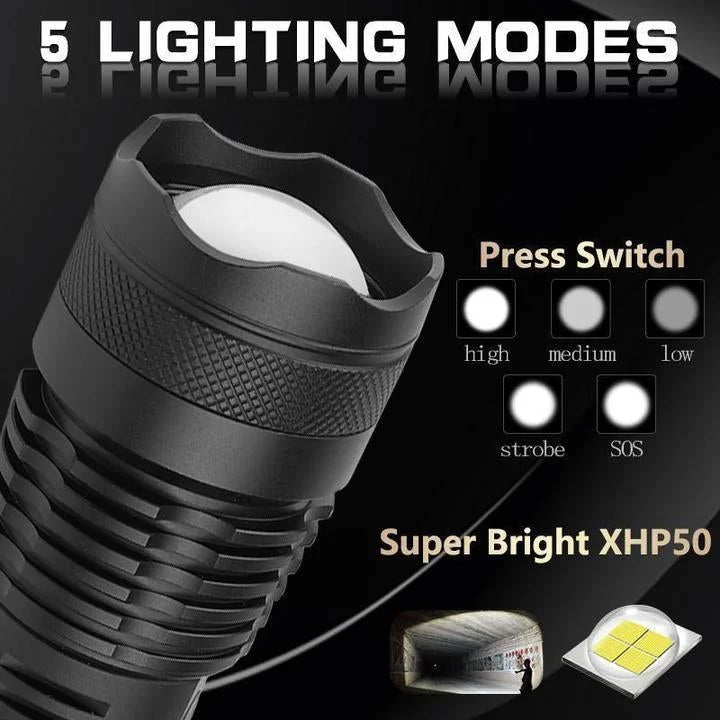 Torcia XHP50.2 90000 Lumen - Alta Potenza, Design Compatto, Ideale per Escursioni e Attività Outdoor-VISOTKI